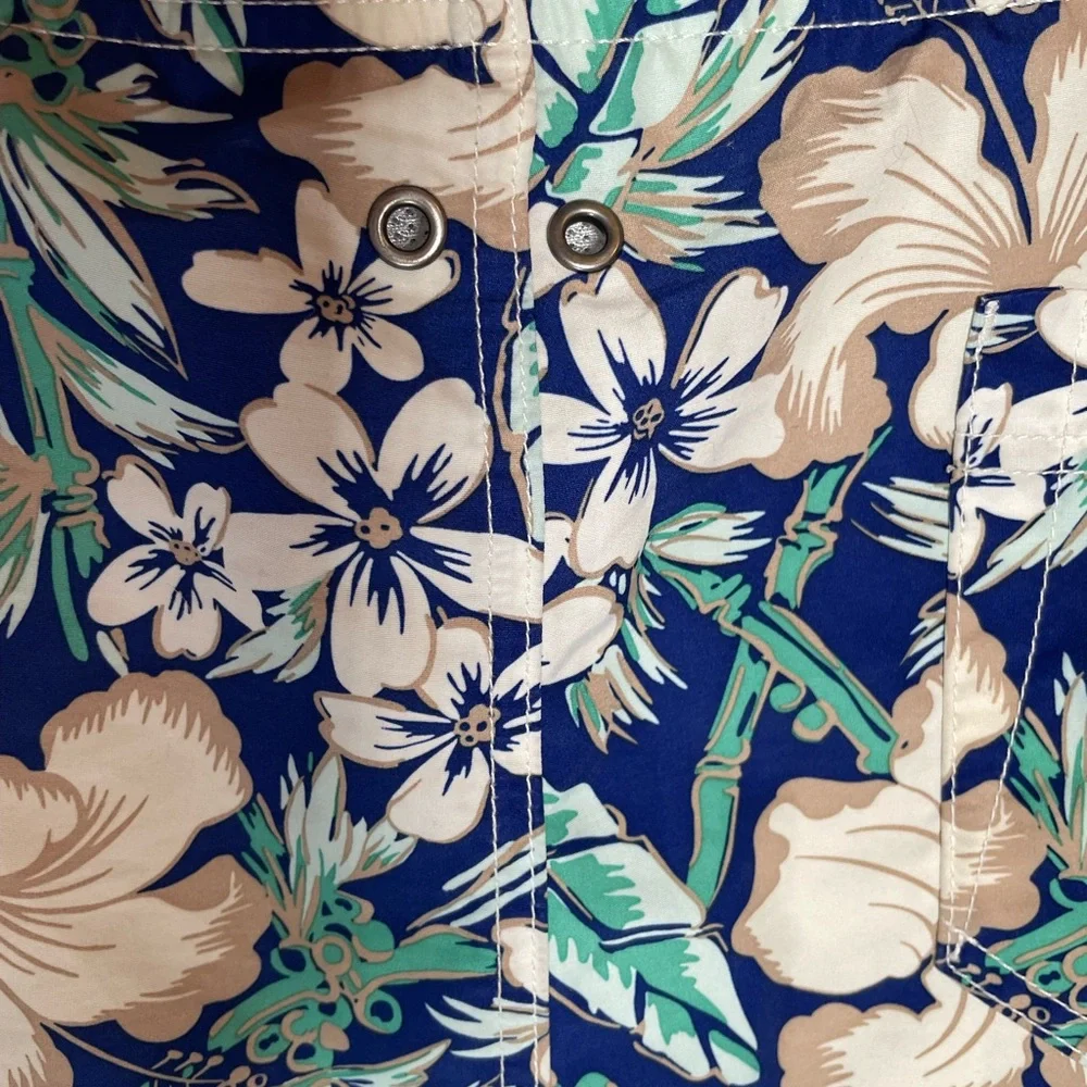 Lands' End‎ Mens Blue Floral Cargo Swim Trunks Size L 36-38 Suit Board Shorts